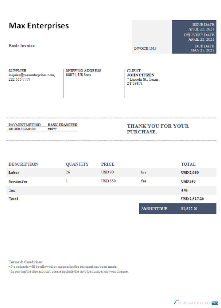 Download USA Max Enterprises invoice Photoshop template